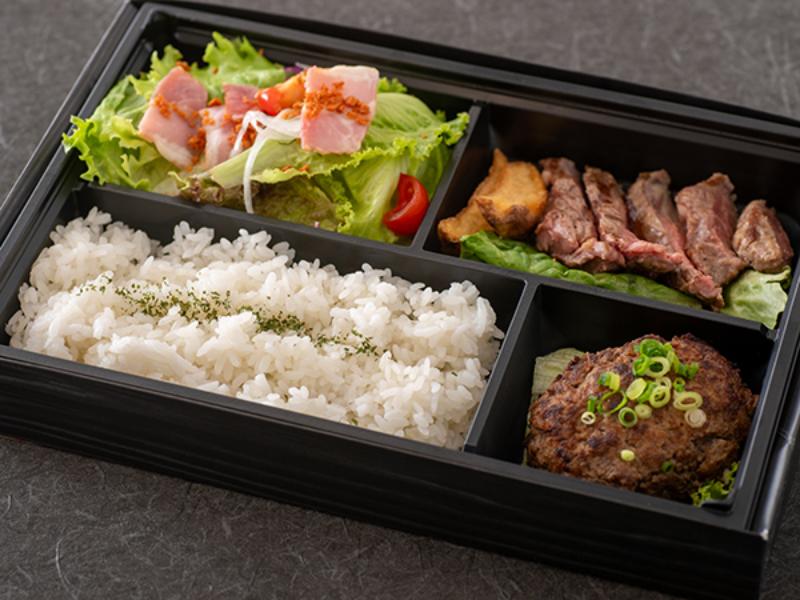 熟成サーロインステーキとA5バーグのお弁当