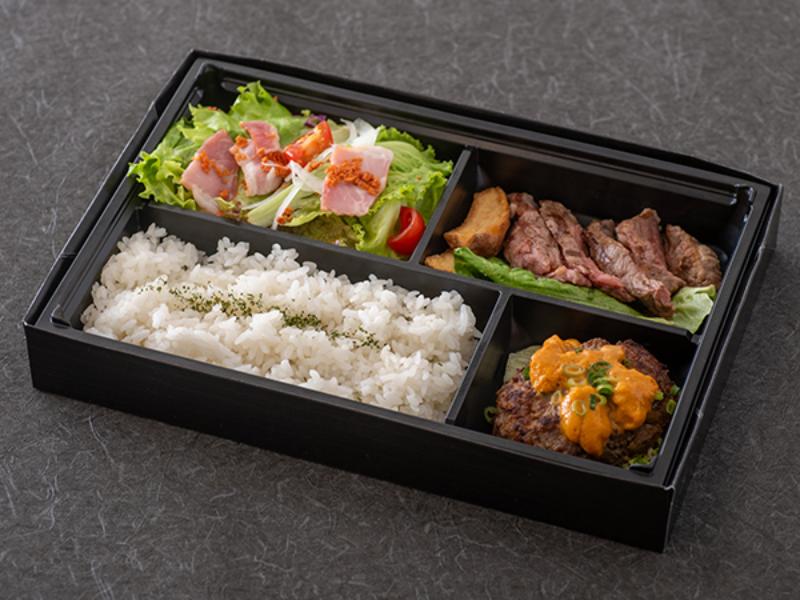 熟成サーロインステーキとA5雲丹バーグのお弁当