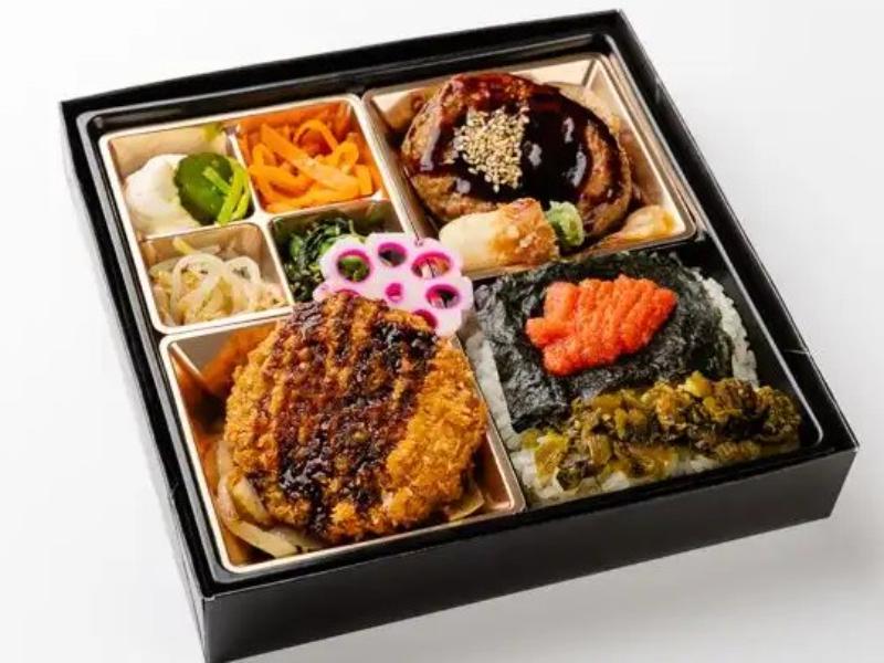 やわらかハンバーグとメンチカツ明太高菜海苔御膳