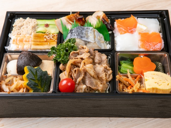 彩りモザイク寿司と牛焼肉のおもてなし弁当