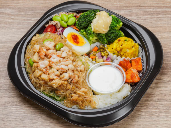 べジ惣菜5種の台湾風茹でレタスとエビ入りひき肉炒め弁当