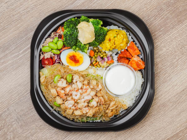 べジ惣菜5種の台湾風茹でレタスとエビ入りひき肉炒め弁当