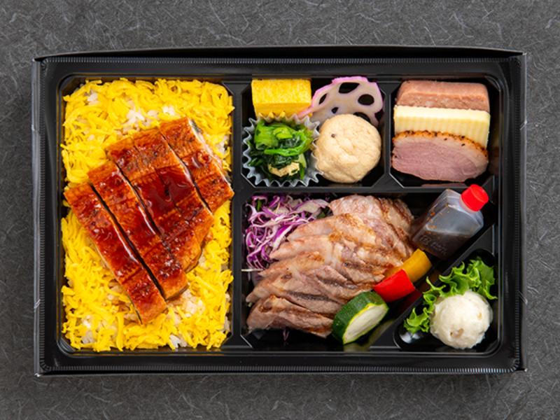 特選牛のグリルステーキと鰻飯弁当（白ご飯）