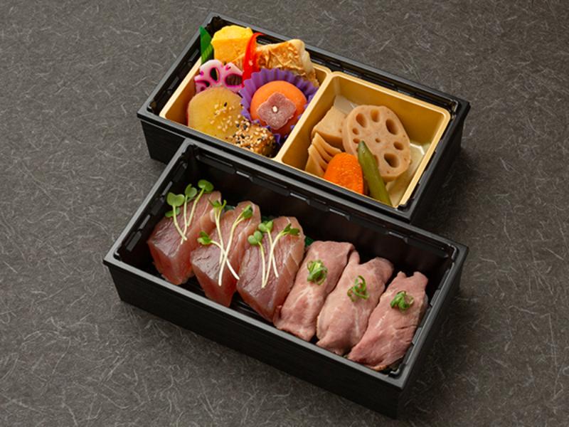 ローストビーフと漬け鮪寿司の彩り御膳
