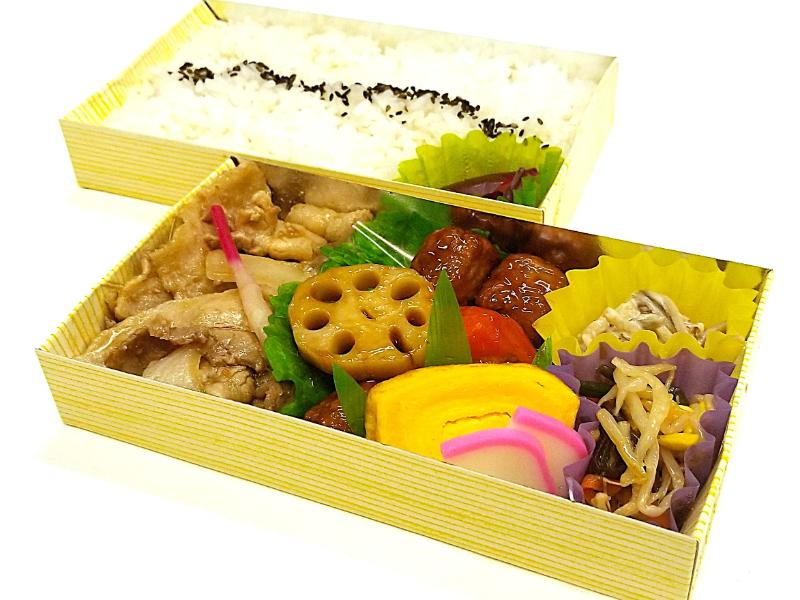 豚の生姜焼き×肉団子と野菜の黒酢餡かけ弁当