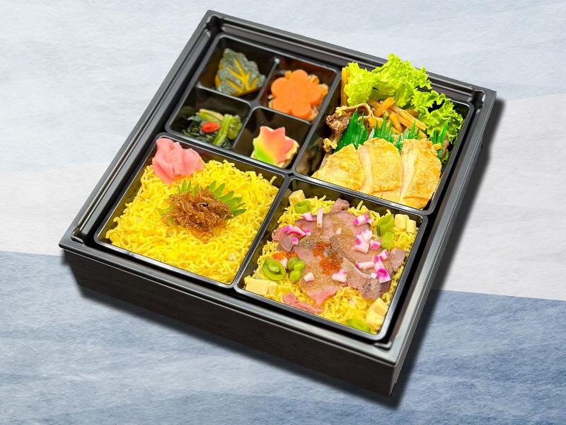 肉ちらしとちりめん山椒ごはん、鶏照焼と牛しぐれ御膳