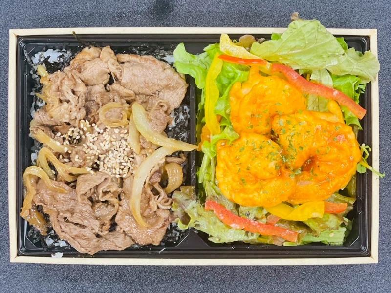 牛焼肉重＆エビチリサラダお弁当