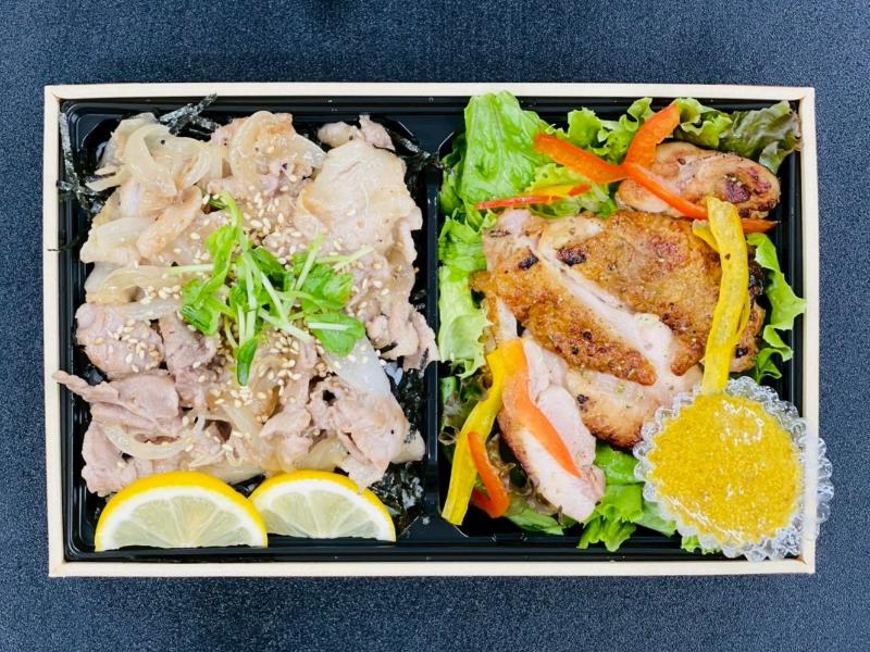 豚塩焼肉重＆チキンステーキサラダお弁当