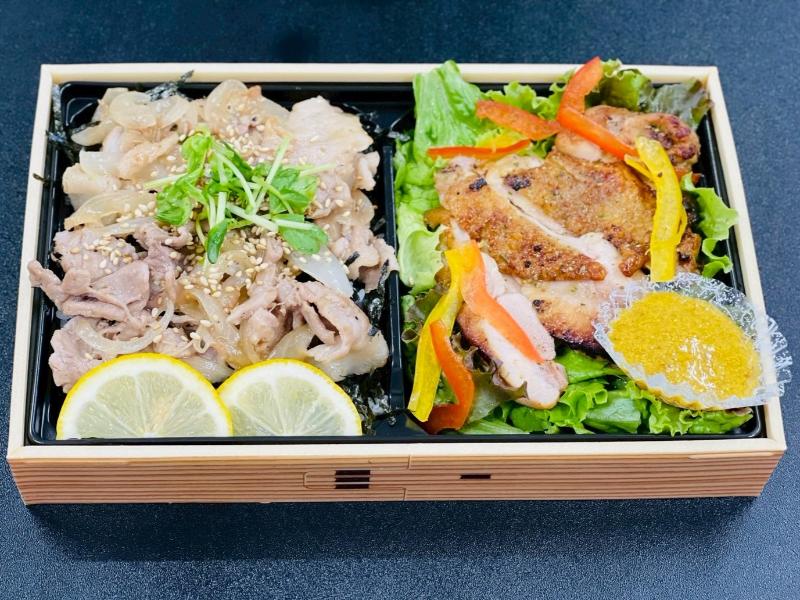 豚塩焼肉重＆チキンステーキサラダお弁当