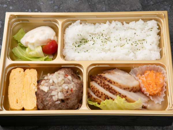 【お茶付き】特製焼き豚と淡路牛ハンバーグ弁当