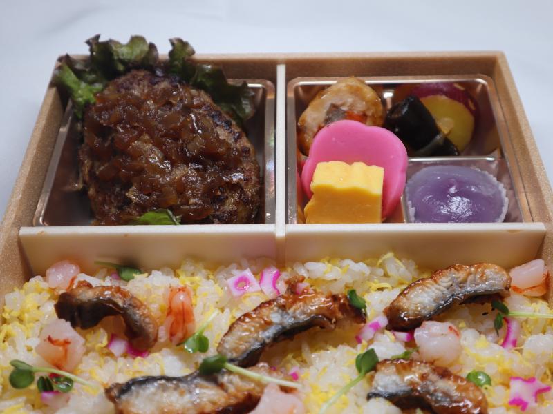 国産牛ハンバーグと鰻と海老のチラシ寿司弁当