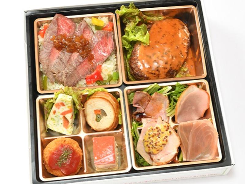 国産牛ロースステーキとハンバーグの8種彩り弁当