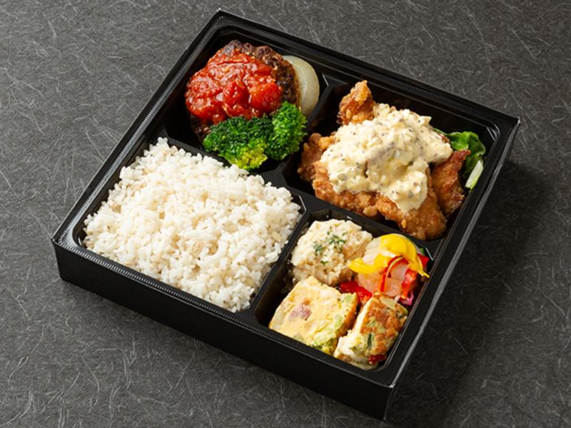 【管理栄養士×発酵エキスパート監修】発酵ハンバーグとタルタル唐揚げ弁当（発酵トマトソース）