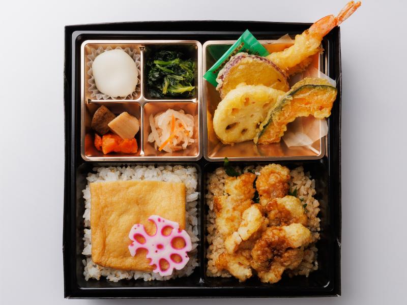 白身魚の甘酢あんと天ぷらと出汁の幕の内御膳