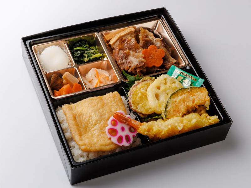 最高級A５ランク黒毛和牛のすき焼きと天ぷらと出汁の幕の内御膳
