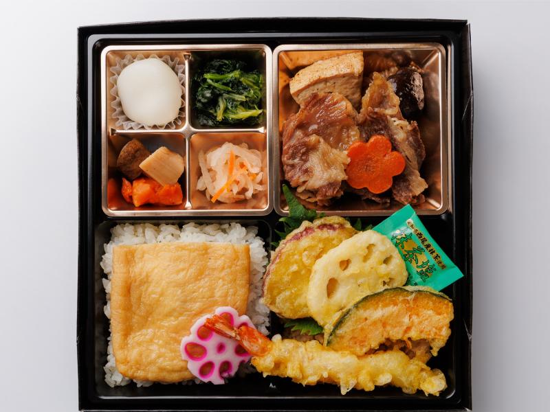 最高級A５ランク黒毛和牛のすき焼きと天ぷらと出汁の幕の内御膳