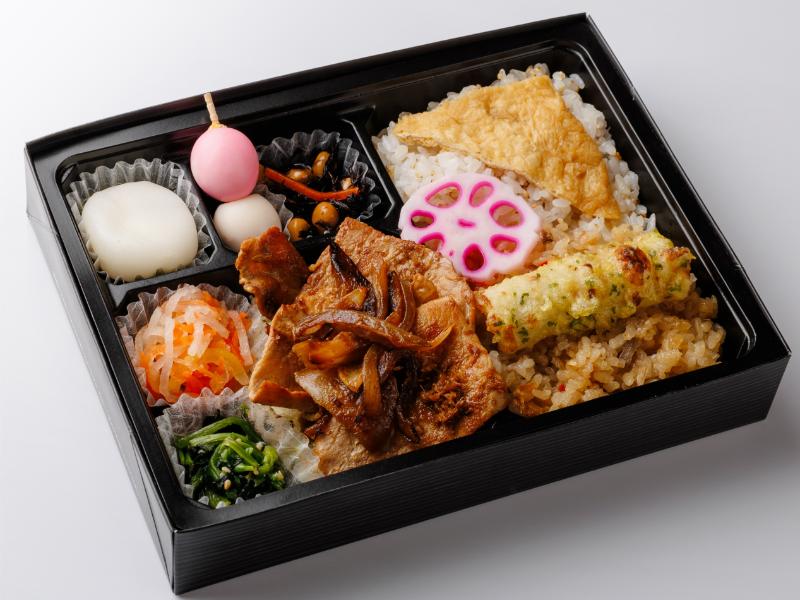 ２種ご飯と黄金比率の豚の生姜焼き弁当
