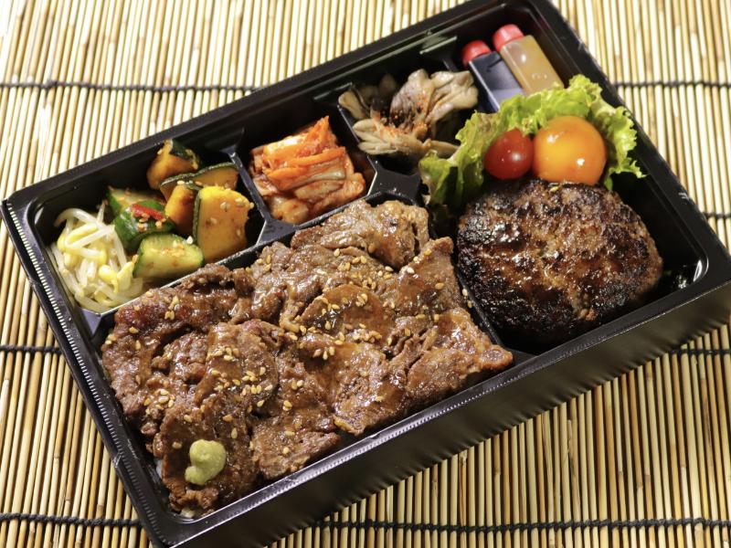 牛ハラミ焼肉とハンバーグ弁当
