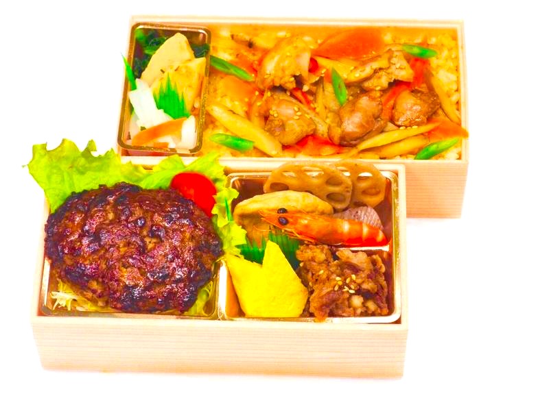 特製黒毛和牛ハンバーグと地鶏の五目飯二段御膳