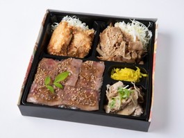 鶏の唐揚げ・焼肉カルビ・しゃぶしゃぶのローストビーフ重