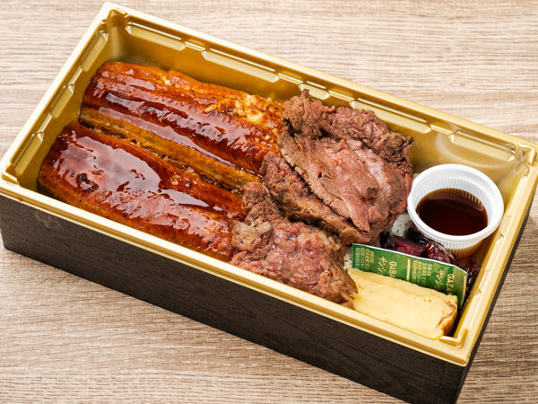 国産牛ステーキとうなぎの合い盛り重