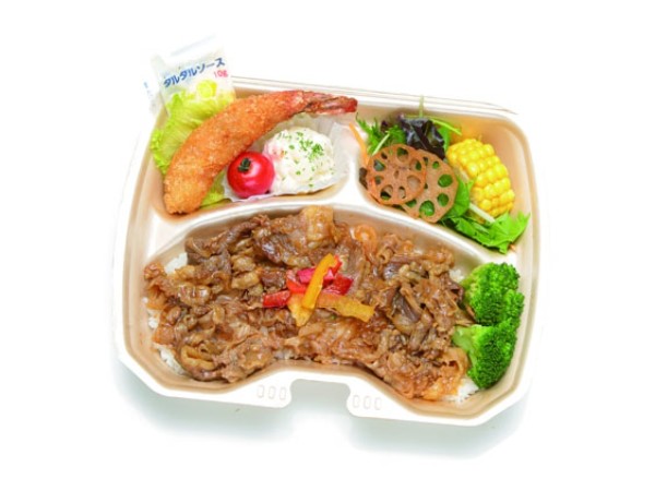 和牛薄切り焼肉重＆天然エビフライ・季節の8種サラダ