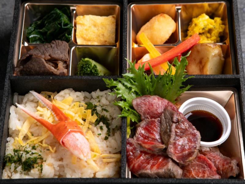 はりま牛ステーキ(特盛)とはりま牛ミニすき焼き「特選蟹ご飯」夏浪漫　 楽〜Raku〜
