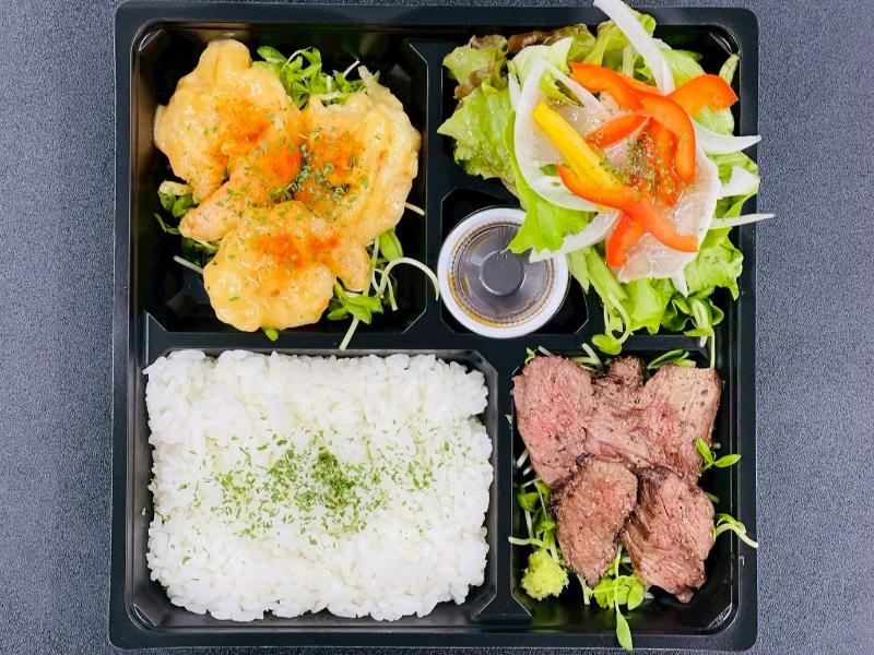 牛サガリステーキ＆生ハムサラダ＆エビマヨお弁当