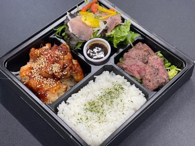 牛サガリステーキ＆生ハムサラダ＆ヤンニョムチキンお弁当