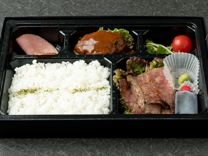 国産霜降り牛ステーキと和牛ハンバーグ弁当