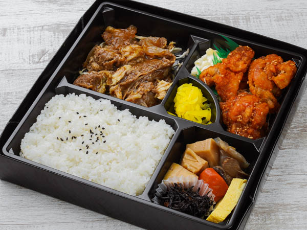 ヤンニョムチキンと牛焼肉満腹弁当
