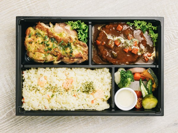 煮込みハンバーグ＆チキンの香草焼き弁当