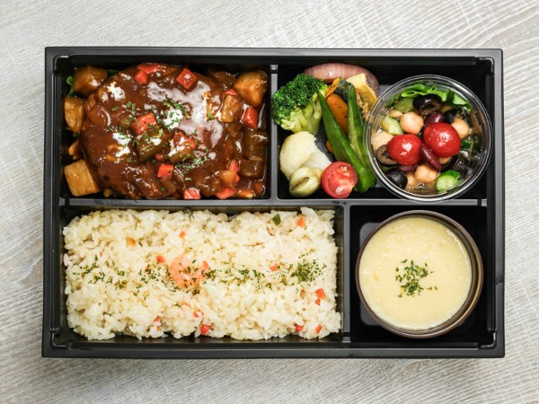 【スープ付き】煮込みハンバーグ＆ダブルサラダ弁当