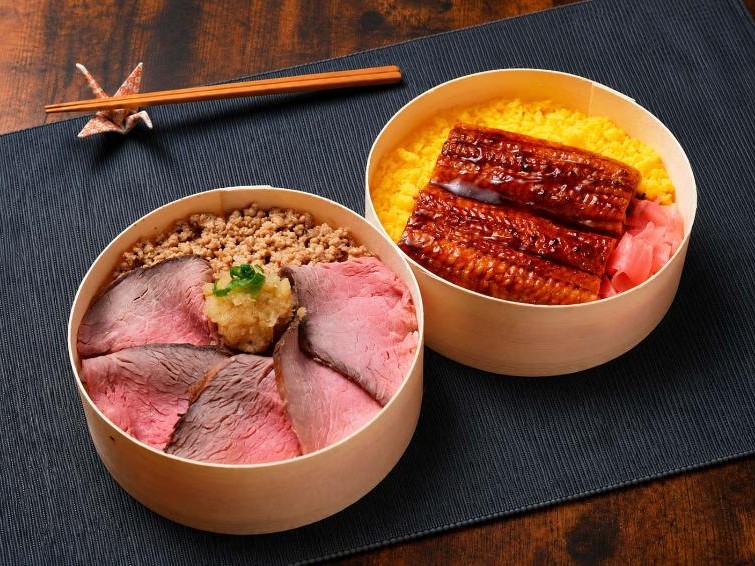 薄切り 炭火焼き ローストビーフ＆鰻の2段弁当