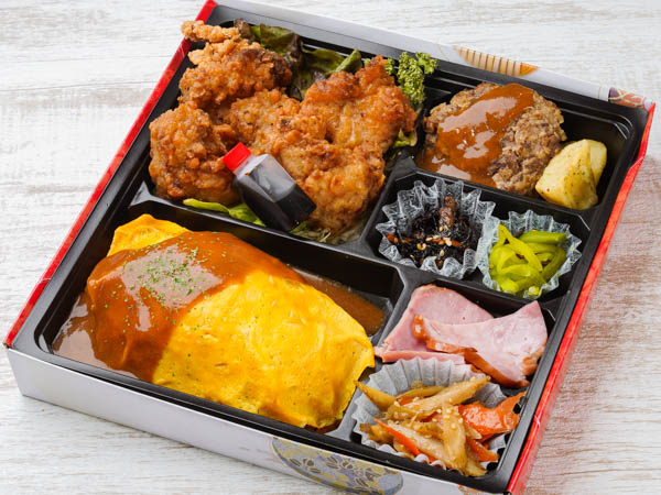 グー特製オムライス＆秘伝の唐揚げ＆黒毛和牛手ごねハンバーグステーキ弁当