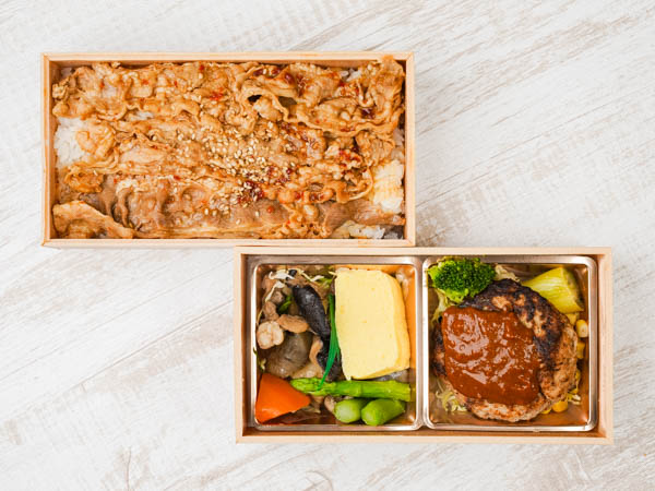 大麦牛（アンガス）ステーキと厳選ハンバーグ二段重