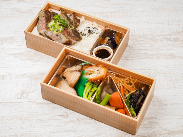 大麦牛（アンガス）ステーキと鰤の照焼二段重