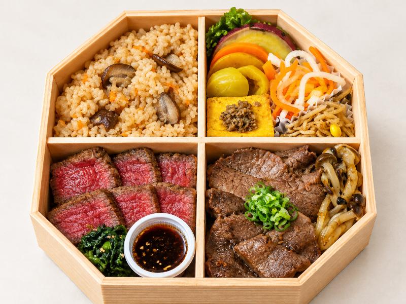 黒毛和牛ステーキと牛タンと栗の炊き込みご飯 秋の八角重【9月16日～11月30日まで】