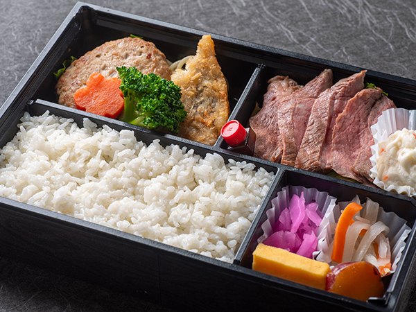 特選牛ステーキとハンバーグ弁当