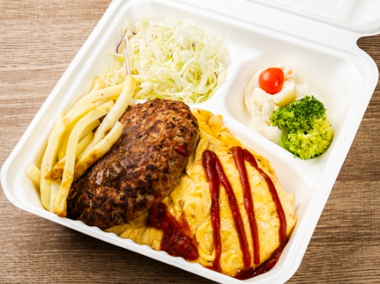 オムライスとハンバーグステーキプレート