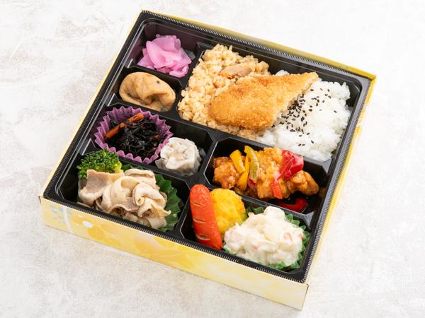 あっさり豚しゃぶと唐揚と野菜の甘酢餡かけ弁当