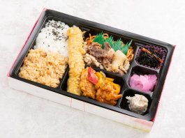 出汁の効いた和風焼肉と唐揚甘酢餡かけ弁当