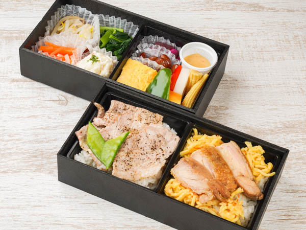 塩豚と鶏の照り焼き二段重