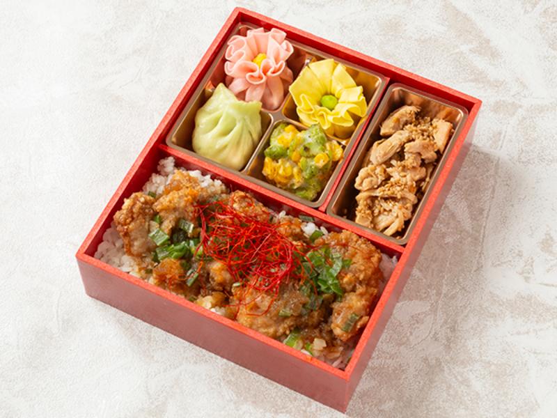 よだれ鶏と棒棒鶏の彩り焼売弁当