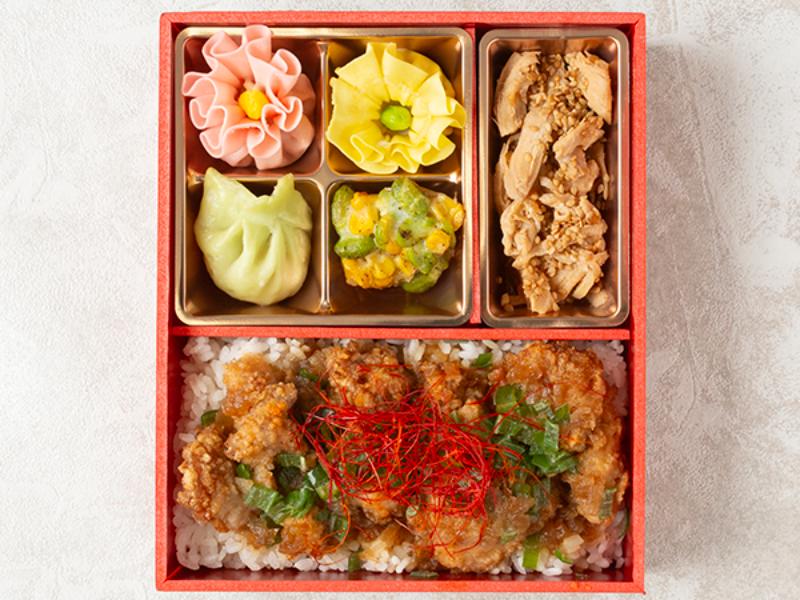 よだれ鶏と棒棒鶏の彩り焼売弁当