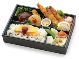 有頭エビフライと煮込みハンバーグセット