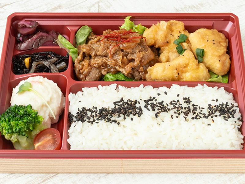 塩唐揚げと焼肉のコンビ弁当