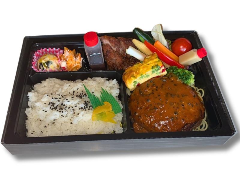 プリモ自家製ハンバーグステーキのトリフソースとミニステーキ弁当