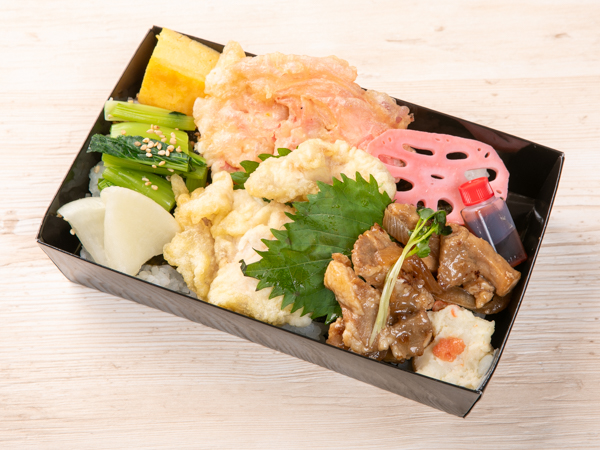 藻塩仕込みの鶏天と三元豚生姜焼きの海苔弁当