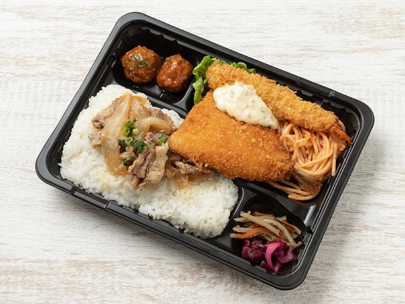 【牛焼肉のせ】海老フライ＆アジフライ弁当